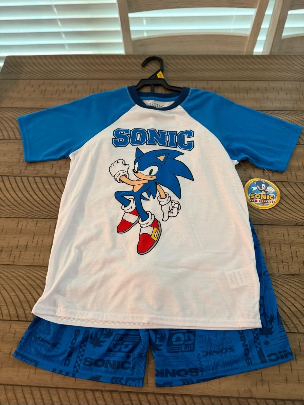 Sonic the Hedgehog Blue Raglan Kids Pajama Matching Set - L (10/12)-NWT